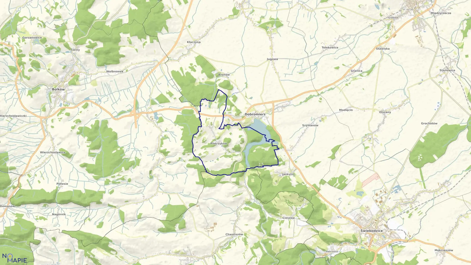 Mapa obrębu Pietrzyków w gminie Dobromierz