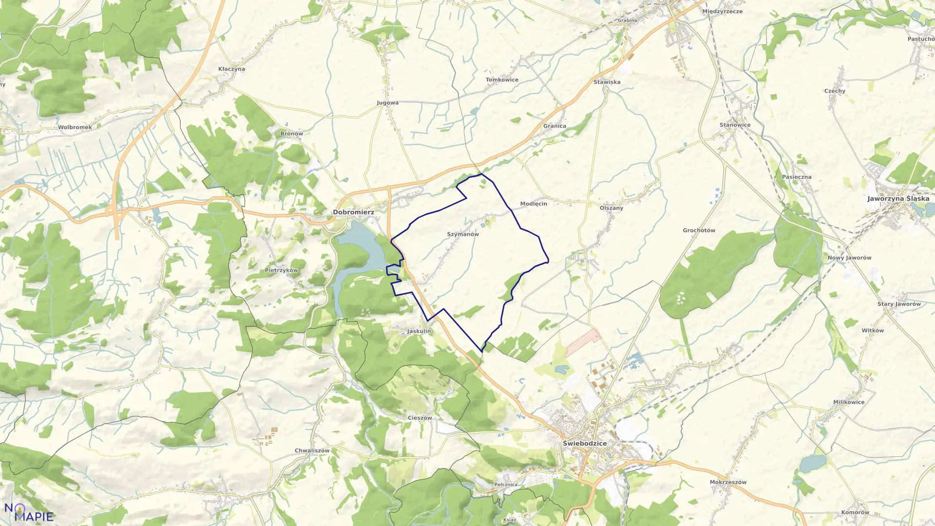 Mapa obrębu Szymanów w gminie Dobromierz